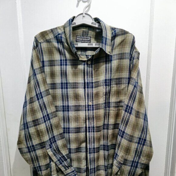 David Taylor Other - David Taylor Long Sleeve Button Casual Dress Shirt - XL - Blue, Green checkered